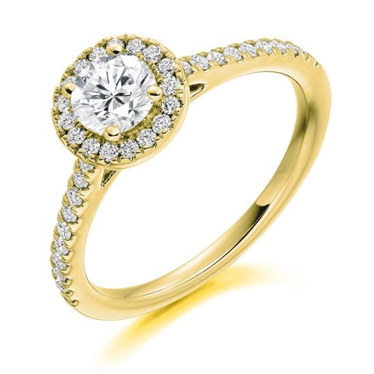 Round Brilliant Halo Engagement Ring With Micro Claw Set Diamond Shoulders