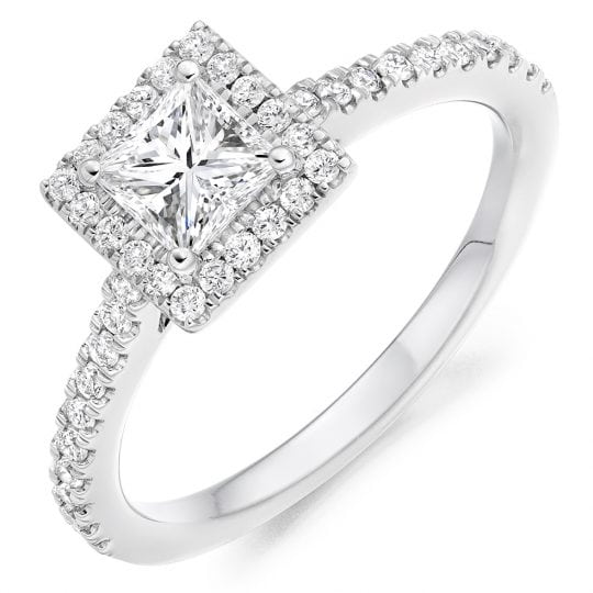 Princess Cut Halo Engagement Ring With Diamond Set Shoulders