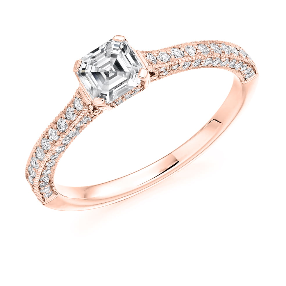 Asscher Cut Solitaire Engagement Ring With Milgrain & Diamond Detailed Edges | Engagement Rings ...