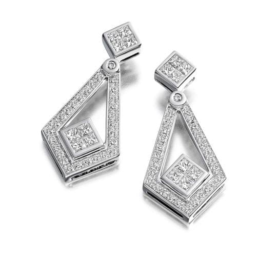 Round Brilliant & Princess Cut Diamond Drop Earrings