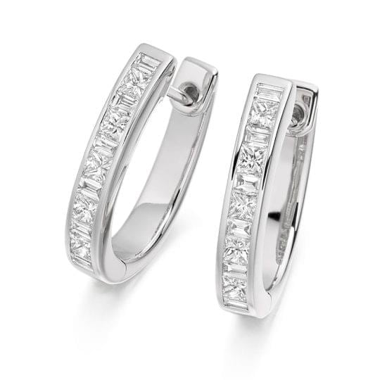 Princess & Baguette Cut Diamond Small Hoop Earrings