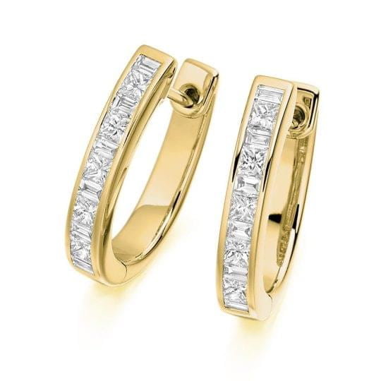 Princess & Baguette Cut Diamond Small Hoop Earrings