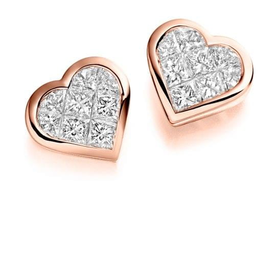 Princess Cut Diamond Heart Shaped Stud Earrings