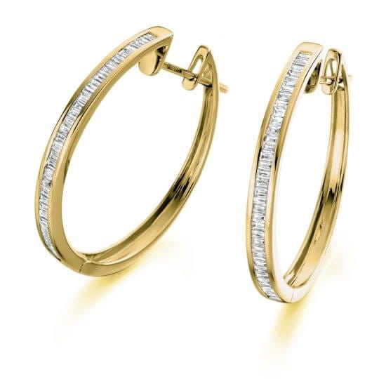 Baguette Cut Diamond Small Hoop Earrings