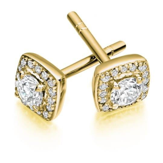 Round Brilliant Cut Centre Diamond Stud Earrings With Halo