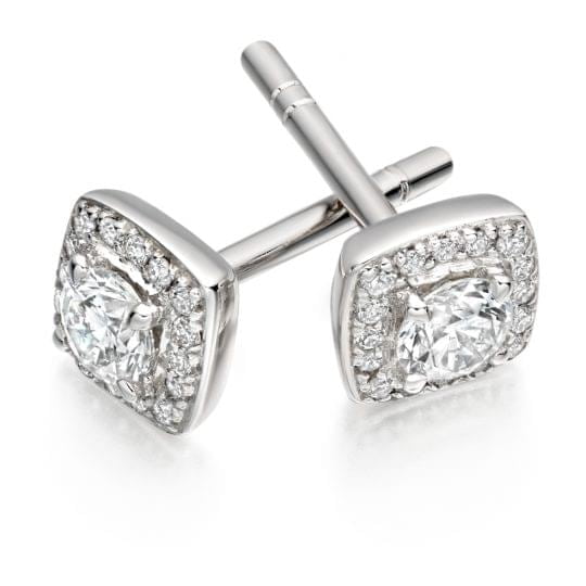 Round Brilliant Cut Centre Diamond Stud Earrings With Halo