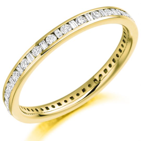 Round Brilliant & Baguette Cut Diamond Channel Set Full Eternity Ring