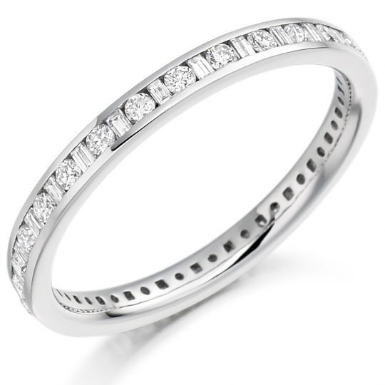 Round Brilliant & Baguette Cut Diamond Channel Set Full Eternity Ring