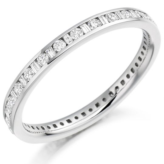 Round Brilliant & Baguette Cut Diamond Channel Set Full Eternity Ring