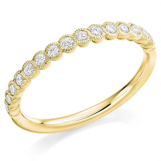 Round Brilliant Cut Diamond Milgrain Rubover Set Half Eternity Ring