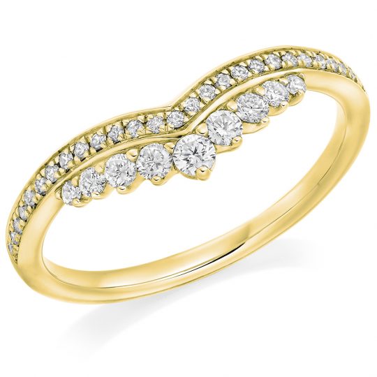 Round Brilliant Cut Diamond Shaped Claw & Grain Set Half Eternity Ring