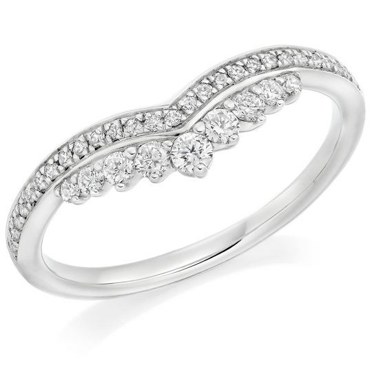 Round Brilliant Cut Diamond Shaped Claw & Grain Set Half Eternity Ring