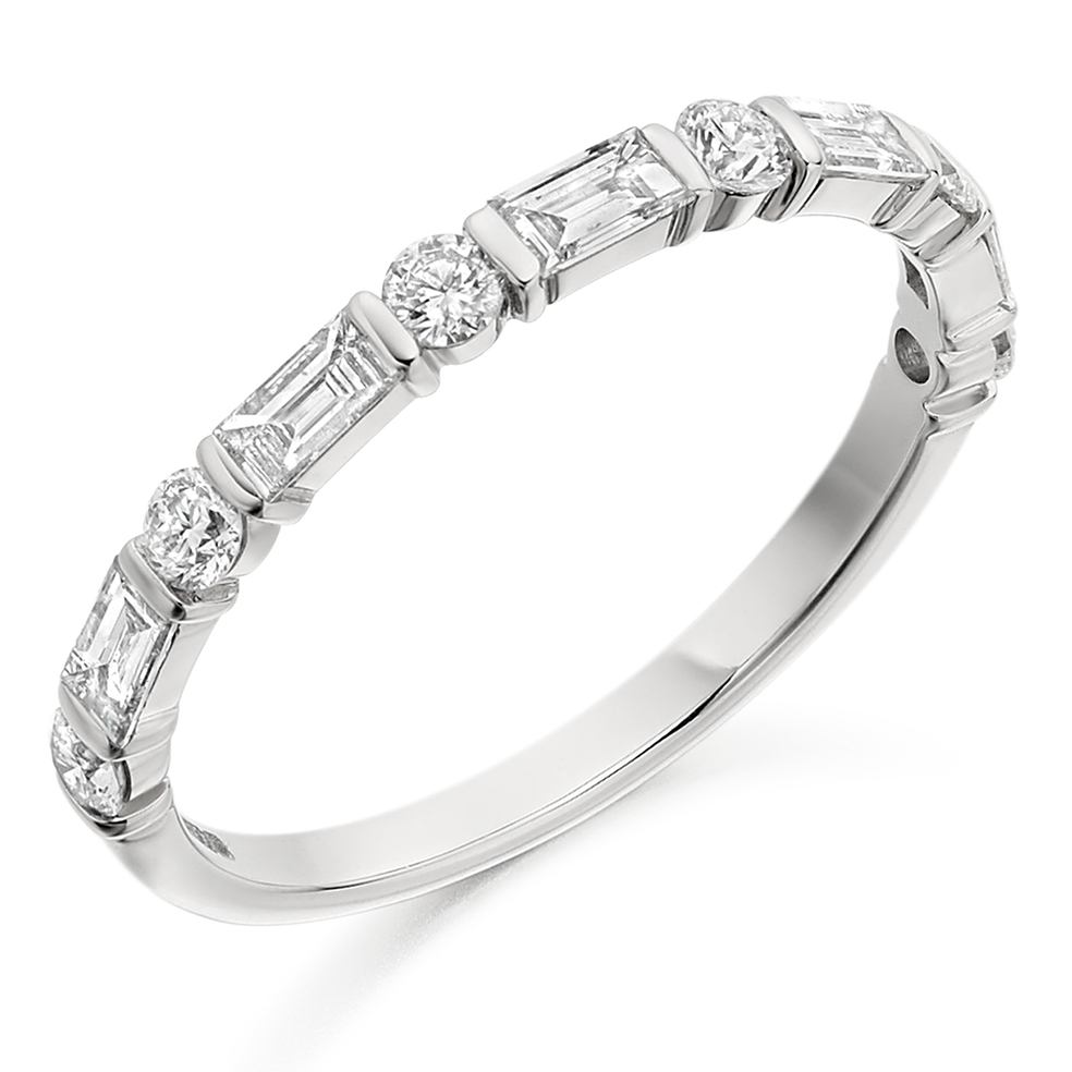 Mappin & Webb Platinum 0.90ct Brilliant & Baguette Cut Half Eternity Ring  RA3624DGPT950 | Mappin and Webb