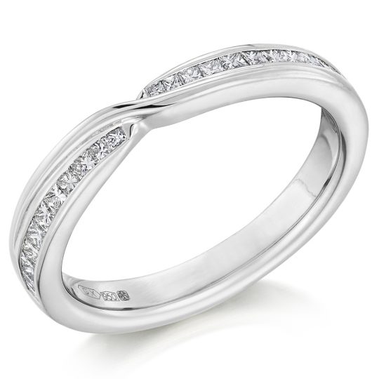 Princess Cut Diamond Channel Set Cross Over Half Eternity Ring