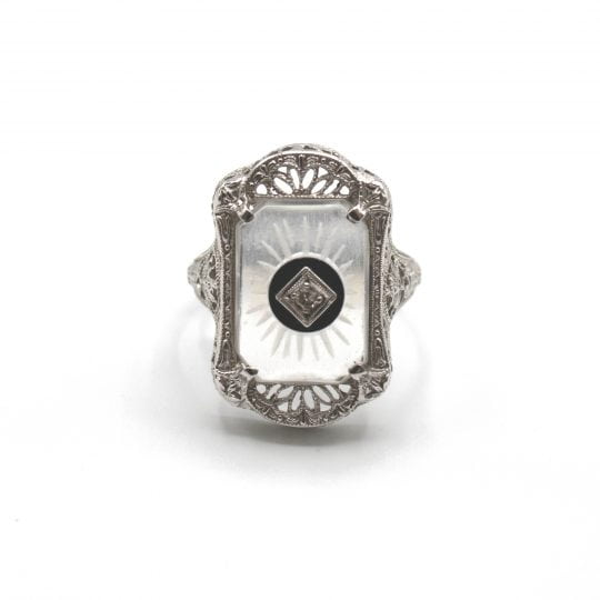 Vintage Diamond & Rock Crystal Plaque Ring
