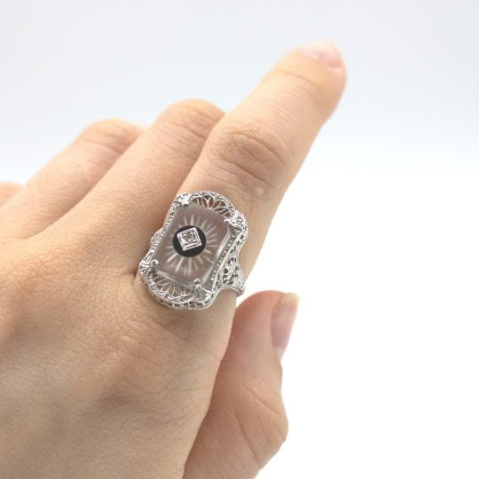 Vintage Diamond & Rock Crystal Plaque Ring