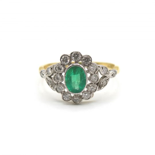 18ct Yellow Gold Emerald & Diamond Flower Ring