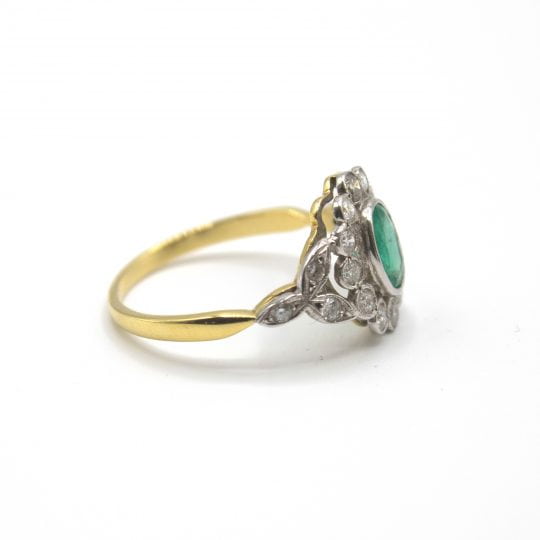 18ct Yellow Gold Emerald & Diamond Flower Ring