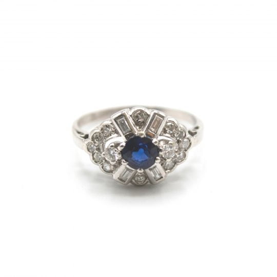 Art Deco 1930's Platinum Diamond & Sapphire Ring