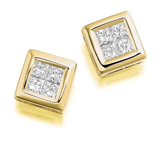 Princess Cut Diamond Invisible Set Stud Earrings