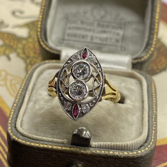 Navette 18ct Ruby & Diamond Ring