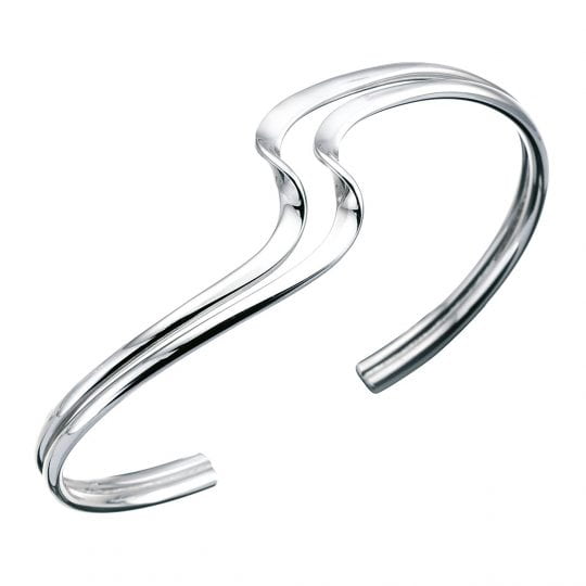 Gecko Elements Silver Double Wave Bangle