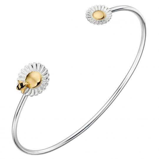 Gecko Elements Silver Bee & Flower Gold Plated Bangle