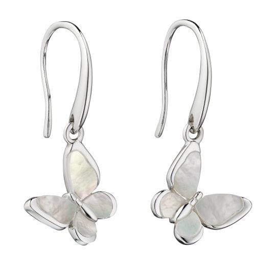 Gecko Elements Silver Mother of Pearl Butterfly Drop Earrings