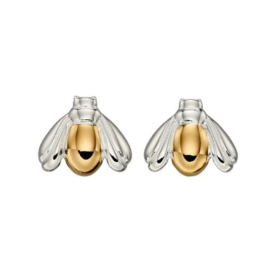Gecko Elements Silver Yellow Gold Plated Bee Stud Earrings