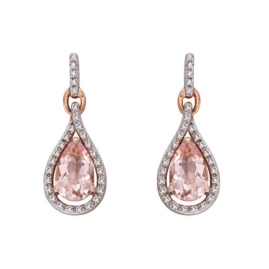 Gecko Elements Gold 9ct Rose Gold & Morganite Teardrop Earrings
