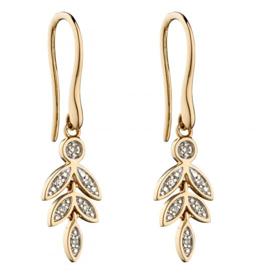 Gecko Elements Gold 9ct Graduating Leaf Drop Earrings