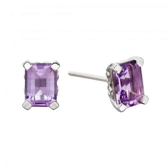 Gecko Elements Gold 9ct White Gold & Amethyst Stud Earrings