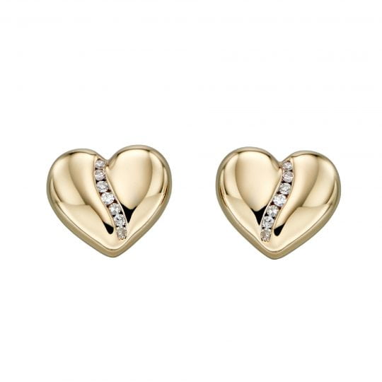 Gecko Elements Gold 9ct Channel Diamond Heart Studs