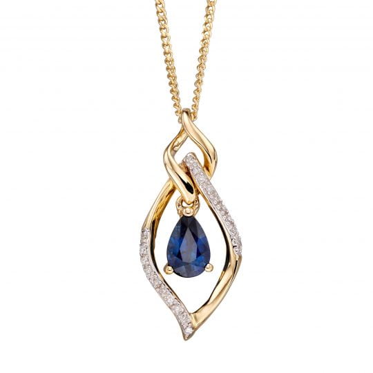Gecko Elements Gold 9ct Sapphire & Diamond Marquise Pendant