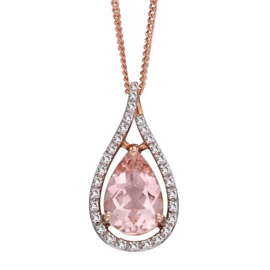 Gecko Elements Gold 9ct Rose Gold & Morganite Teardrop Pendant