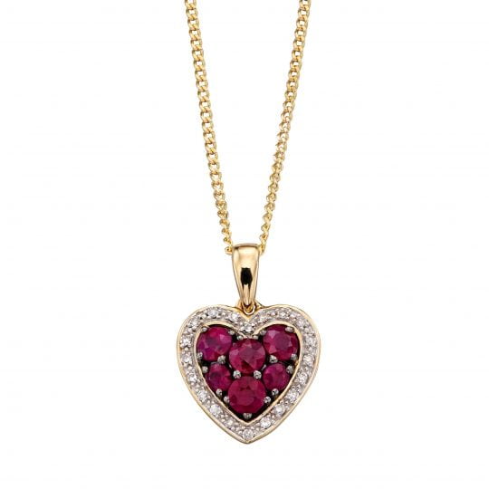 Gecko Elements Gold 9ct Ruby & Diamond Heart Pendant