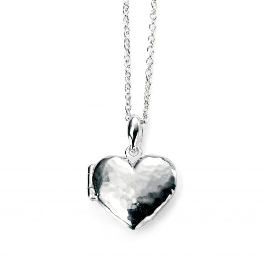 Gecko Elements Silver Hammered Heart Locket Necklace