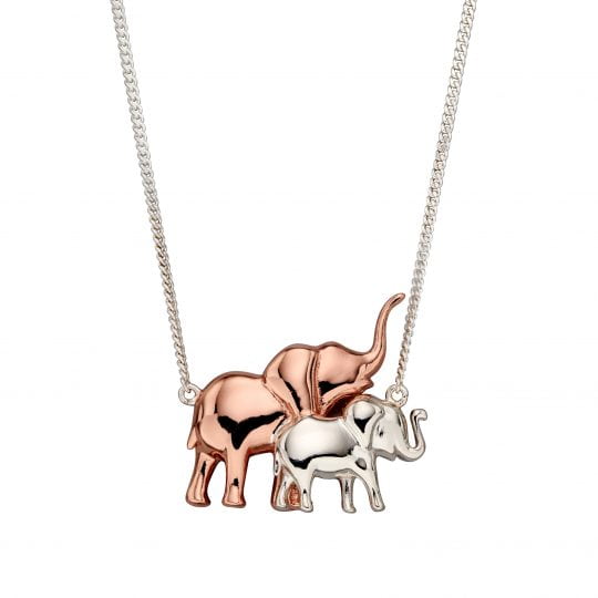 Gecko Elements Silver Mother & Baby Elephant Necklace