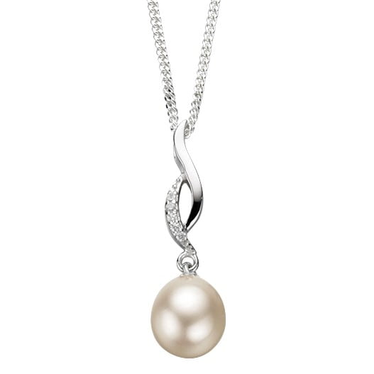 Gecko Elements Silver Freshwater Pearl & CZ Twist Pendant