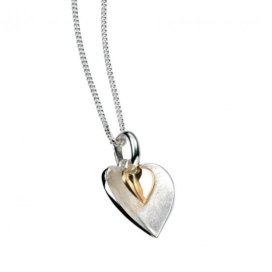 Gecko Elements Silver Gold Plated Double Heart Pendant