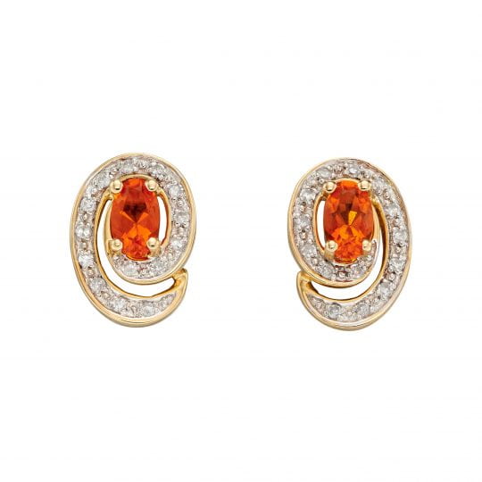 Gecko Elements Gold 9ct Fire Opal & Diamond Stud Earrings
