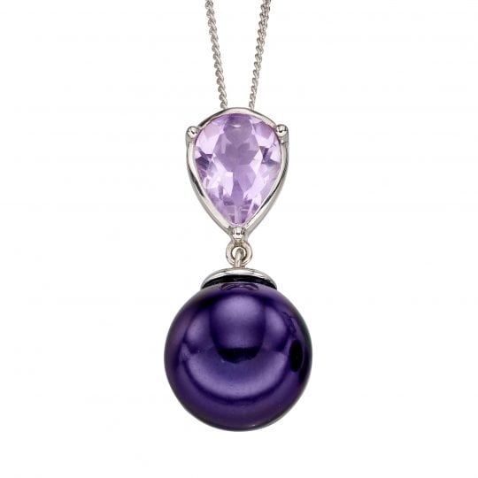Gecko Elements Gold 9ct White Gold Pearl & Amethyst Pendant
