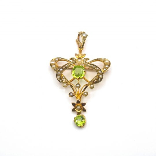 Edwardian Peridot & Seed Pearl Pendant Brooch