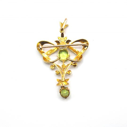 Edwardian Peridot & Seed Pearl Pendant Brooch