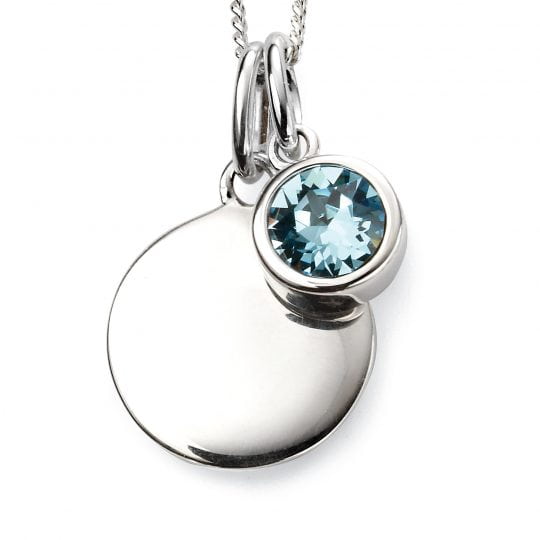 Gecko Beginnings Silver March Birthstone & Engravable Disc Necklace