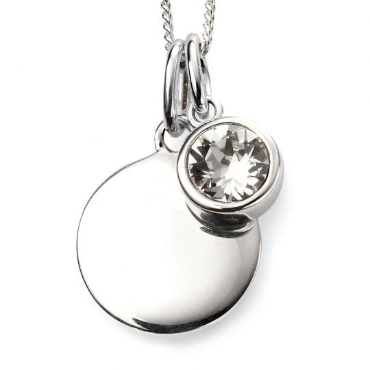 Gecko Beginnings Silver April Birthstone & Engravable Disc Necklace