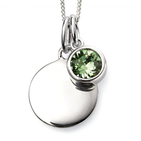 Gecko Beginnings Silver August Birthstone & Engravable Disc Necklace