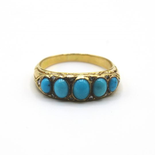 5 Stone Turquoise & Old Cut Diamond Ring