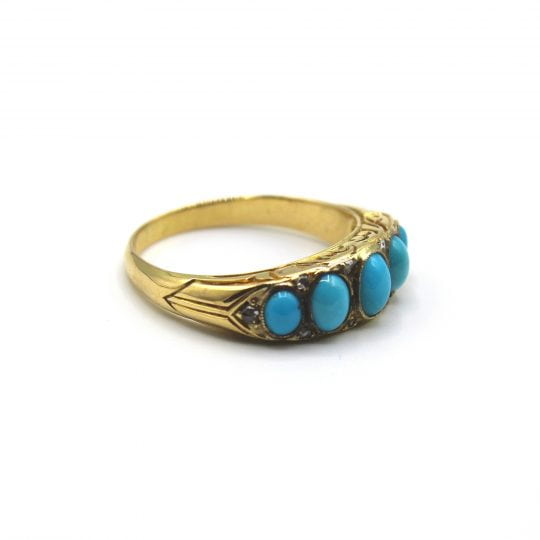 5 Stone Turquoise & Old Cut Diamond Ring