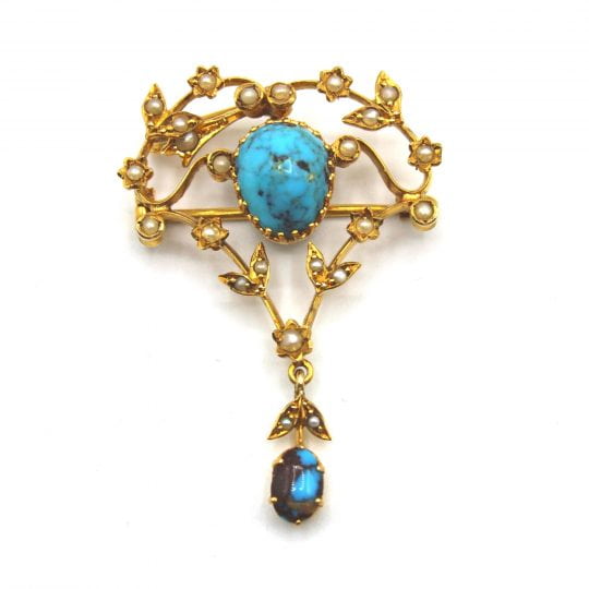 Edwardian Turquoise & Pearl Brooch Pendant